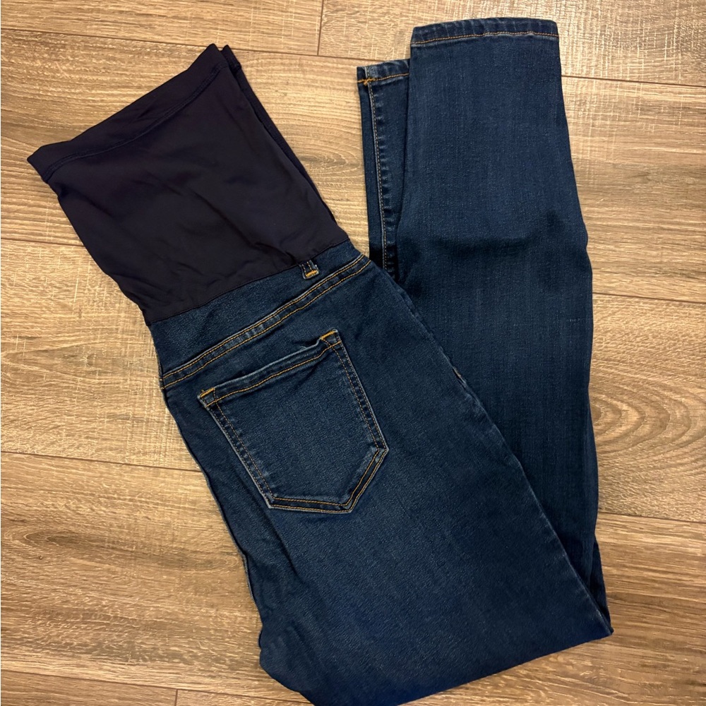 Pinkblush Dark Blue Skinny Maternity Jeans with Navy Panel